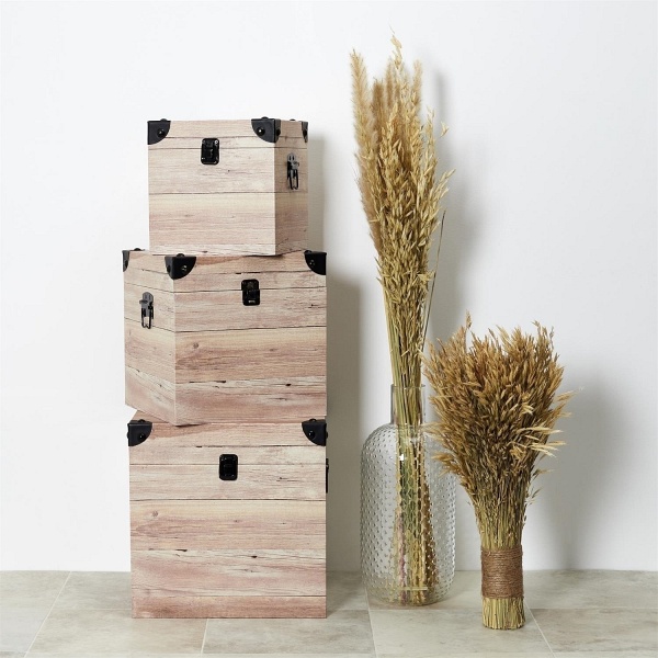 Zestaw 3 skrzynek do przechowywania z efektem drewna - Intesi